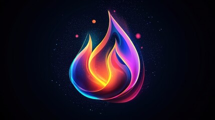 Poster - Vibrant Flame Icon on Dark Background with Glowing Effects and Colorful Visuals