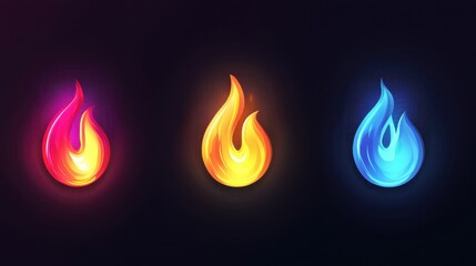 Poster - Glowing Fire Icons with Sharp Edges in Vector Design for Modern Graphics and Illustrations