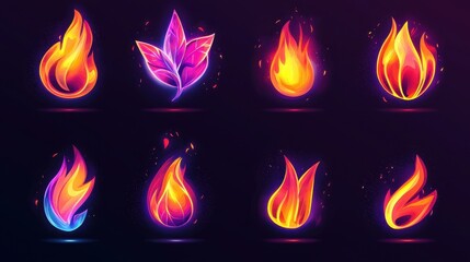 Poster - Glowing Fire Icons with Sharp Edges in Vibrant Vector Design for Creative Projects