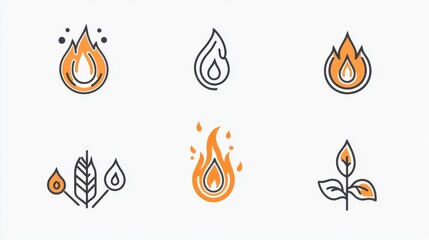 Poster - Simple Outline Fire Icons Collection on White Background for Design Projects