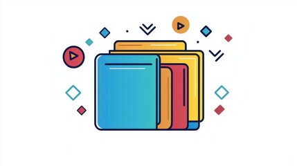 Poster - Clean and Minimalistic Outline Art of Colorful Folder Icons with Geometric Elements