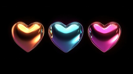 Poster - Vibrant 3D Heart Icons Featuring Realistic Design in Various Colors and Depths