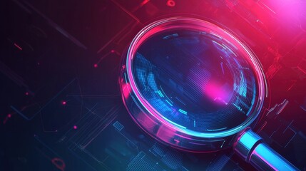 Poster - Digital Magnifying Glass on Colorful Abstract Background for Web Search and Analysis