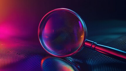 Poster - Vibrant Magnifying Glass on Digital Background with Colorful Highlights and Texture Effects