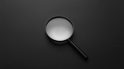 Poster - Minimalist Modern Flat Design of a Black Magnifying Glass on a Dark Surface