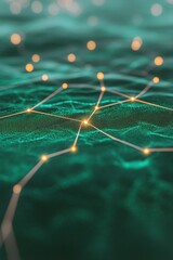 Leinwandbilder - Futuristic Digital Network Aerial View of Glowing Green City Grid with Data Flow