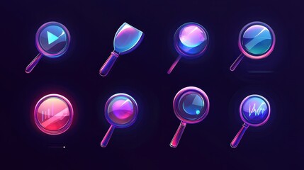 Poster - Vector Magnifying Glass UI Icons with Modern Design and Colorful Gradient Effects