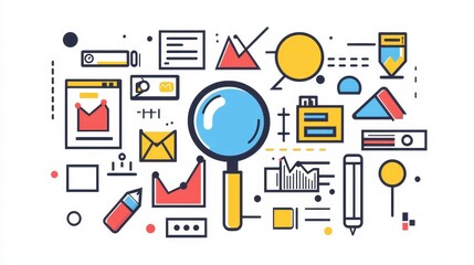 Poster - Vector Magnifying Glass Icon with Simple UI Elements for Informative Graphic Designs