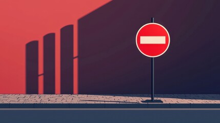 Poster - Minimalist No Entry Sign with Flat Design and Colorful Background in Urban Environment