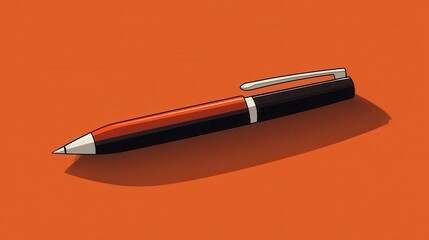 Poster - Modern Flat Design of a Sleek Pen Icon on Orange Background for Creative Projects