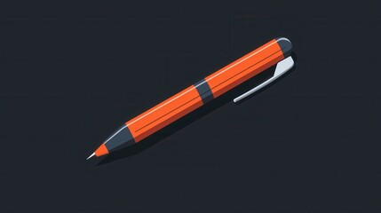 Poster - Simple Minimalistic Vector Design of an Orange Pen on a Dark Background