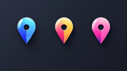 Poster - Sleek Flat Push Pins Icons for Map Location Markers on Dark Background
