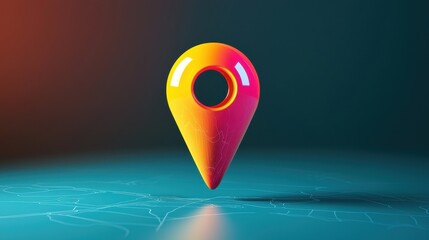 Poster - Vibrant 3D Map Marker Icon Representing Location with Bright Bold Colors and Sleek Design