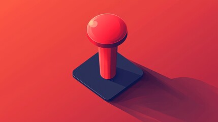 Poster - Vibrant Red Push Pin Icon on a Smooth Red Background for Office Stationery Design