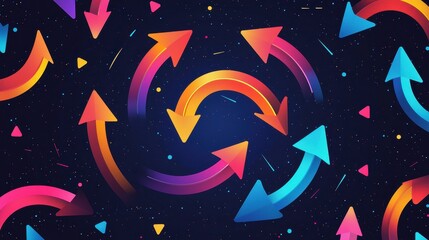 Poster - Bright Colorful Arrows Icon Pattern with Refresh and Repeat Elements in Digital Design