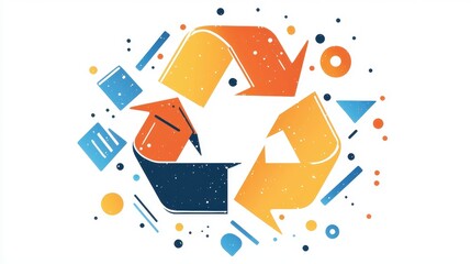 Poster - Vibrant Recycling Icon Featuring Colorful Arrows and Geometric Shapes for Design Use