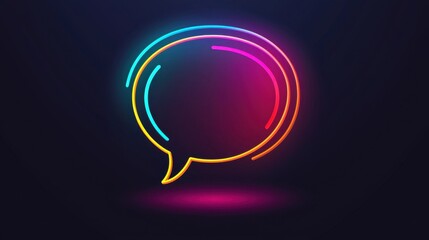 Poster - Vibrant Speech Bubble Icon with Bold Outline in Neon Colors on Dark Background