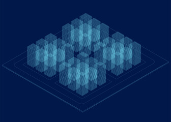 Poster - Big data technology in isometric vector illustration. Information storage and analysis system. Digital technology website landing page template.