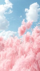 Dreamy Meadow with Soft Pastel Pink Grass and Clear Sky