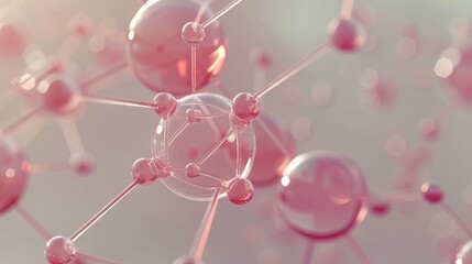 Wall Mural - 3d illustration of an abstract atom or molecule structure background, scientific and medical concept with glowing particles and network connections.