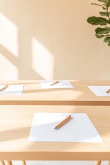 Poster - Minimalist Study Setup with Pencils and Paper in Sunlit Space