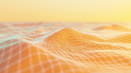 Poster - Golden Abstract Ocean with Neonic Gridlines Reflecting Technological Innovation