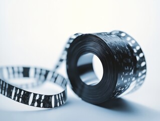 vintage film reel with film strip on a light background