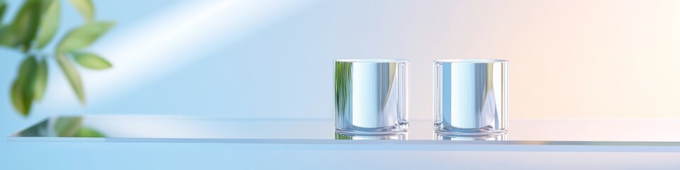 Aufkleber - Futuristic Elegance Silver Candleholders on Mirrored Shelf