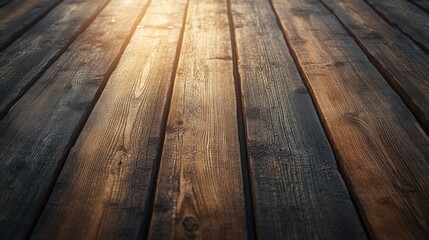 Sticker - Sunlit rustic wooden planks background.