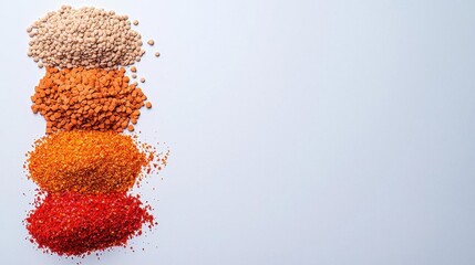 Wall Mural - A photostock of colorful dried chili flakes arranged in a neat pile on a clean white surface, representing bold and spicy food visuals. High Quality