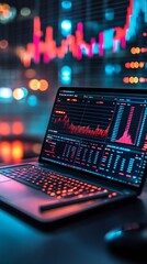Leinwandbilder - Dynamic Cryptocurrency Analysis on Laptop with Futuristic Holographic Graphics