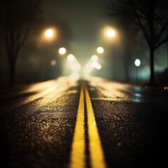 Aufkleber - asphalt road leading into the city at night. Selective focus. background