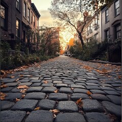 Poster - cobblestone street in new york city