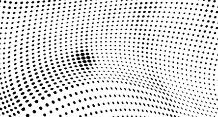 Abstract halftone wave dotted background. Halftone grunge pattern with square. Vector halftone modern pop art twisted texture for poster, cover, business card, postcard, art label layout, sticker.