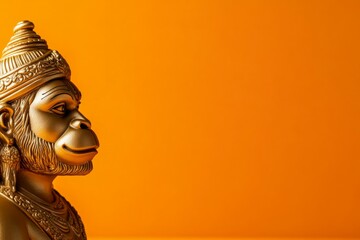 Wall Mural - Golden hanuman statue against vibrant orange background