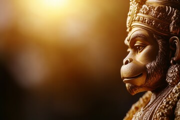 Wall Mural - Golden statue of hanuman: hindu monkey god in warm glowing light