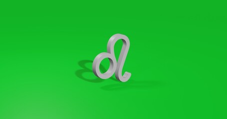 Poster - Isolated realistic white zodiac leo symbol front view with shadow. 3d illustration on green chroma key background