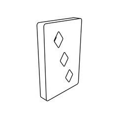 Poster - The outline of a large Three of diamonds playing card is made with black lines. 3D view of the object in perspective. Vector illustration on white background