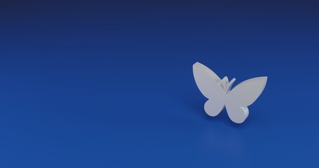 Poster - Isolated realistic white butterfly symbol with shadow. Located on the right side of the scene. 3d illustration on transparent background