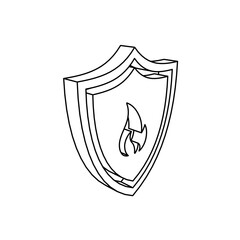 Poster - The outline of a large fire protection symbol is made with black lines. 3D view of the object in perspective. Vector illustration on white background