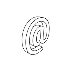 Poster - The outline of a large at symbol is made with black lines. 3D view of the object in perspective. Vector illustration on white background