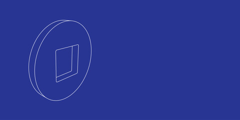 Poster - The outline of a large stop media symbol made of white lines on the left. 3D view of the object in perspective. Vector illustration on indigo background