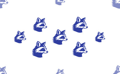 Poster - Seamless pattern of large isolated blue raccoon head symbols. The pattern is divided by a line of elements of lighter tones. Illustration on light transparent background
