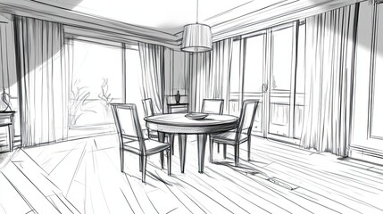 Poster - Architectural Sketch Showing Dining Room Design