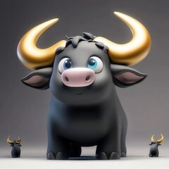 Wall Mural - cute cartoon bull character with shiny horns