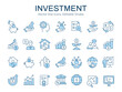 © lovemask - Investment icons such as currency exchange, financial goal, piggy bank and more. Vector illustration. Editable stroke. Change to any size and any color.