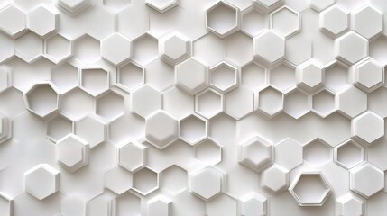 Poster - Abstract 3D Illustration of Hexagons in a White Honeycomb Pattern