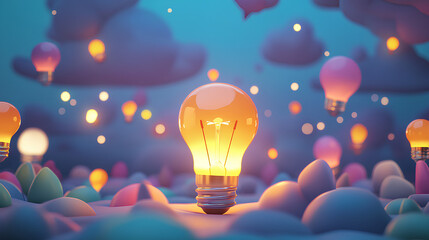 Poster - light bulb concept 3d cartoon style