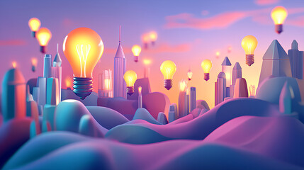 Poster - light bulb concept 3d cartoon style