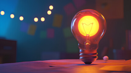 Poster - light bulb concept 3d cartoon style